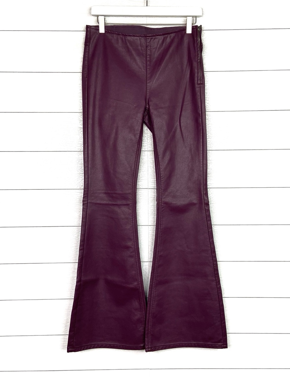 Free People Faux Leather Penny Flare Pant Eggplant Plum Purple Vegan Y2K Cool 27